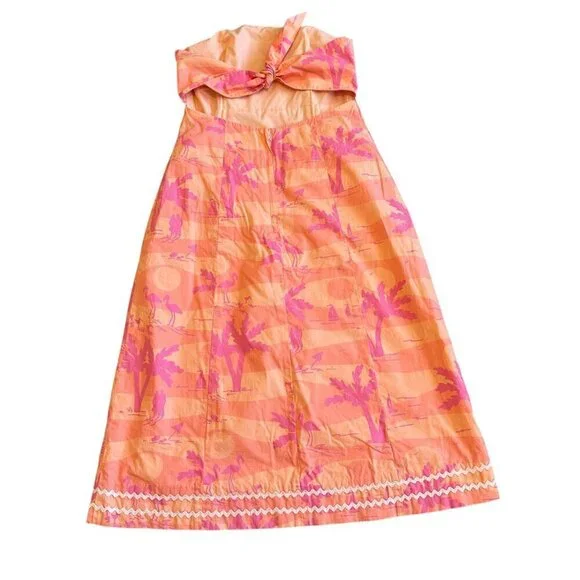Lilly Pulitzer Strapless Palm Tree Sunset Beach Dress 100% Cotton Size 2 Women's - Picture 6 of 10